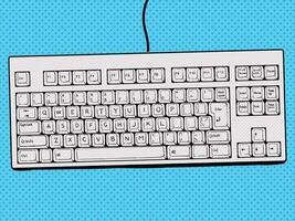 Computer keyboard hand drawn pop art retro style illustration. Comic book imitation vector