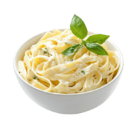 Creamy Fettuccine Alfredo Pasta in a White Bowl, on transparent background png