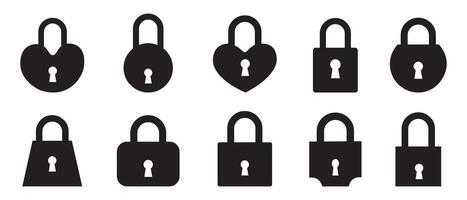 Lock icon set. Padlock icon collection. Locked icon silhouette. Security symbol. vector
