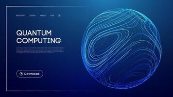 Digital blue sphere with flowing curved lines illustrating quantum computing vector