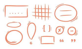 Hand drawn underlines, speech bubbles, arrows, strokes, check marks, spiral. Sketch emphasis by pen, pencil or marker. Red design elements set. vector