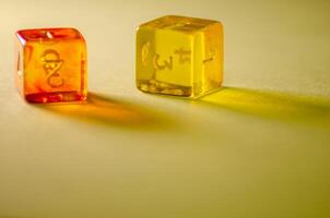 close-up view of two 6-sided dice for board games and role-playing games photo