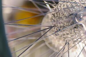 partial view of the rear wheel and sprockets of the rear derailleur professional road racing bicycle, background for cycling concept photo