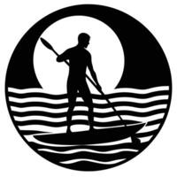 Sunset Paddleboarding Silhouette on White Background vector