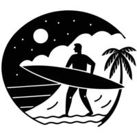 Surfing on Beach Silhouette on White Background vector