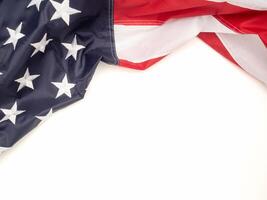 Top view of the American flag on a white background with copy space for text photo