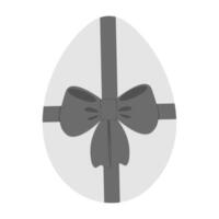 Chicken Egg with ribbon bow in grayscale. Thematic cards or Easter greeting design element concept. Isolated illustration Cards, posting, blogging or web promo leaflet, banner, price tag, label vector