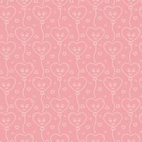 Doodle Heart shape balloons on rope and hearts Outline Seamless pattern on trendy soft pink backdrop. Isolated illustration Wallpaper wrapping or web promo banner, posting, blog, tag background vector