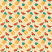 Sliced watermelon and whole pineapple Seamless pattern. Summertime background texture or wallpaper. illustration Wrapping or web promo backdrop, posting, leaflets, cards, poster, banner, label vector