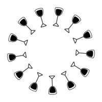 Stylized Shot glasses Black and White Circle Frame border in trendy minimalist. Copy space Template. Isolated illustration Thematic cards, posting, blogging or web promo leaflet, banner, label vector
