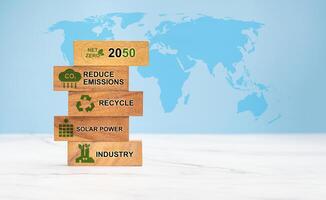 Reduce CO2 emissions to net-zero in 2050. Save earth and environment, and carbon neutral photo