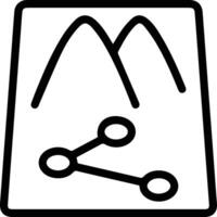 A black and white icon of a mountain with a line connecting it vector