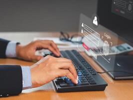 Businessman login security online to file access in the cloud computing system network photo