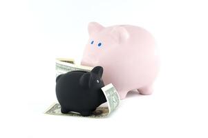 Two Piggy Banks with Cash Symbolizing Savings and Investments photo