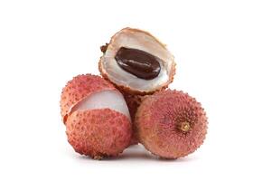 Fresh Lychee Fruits with Unique Texture and Central Seed Displayed on White photo
