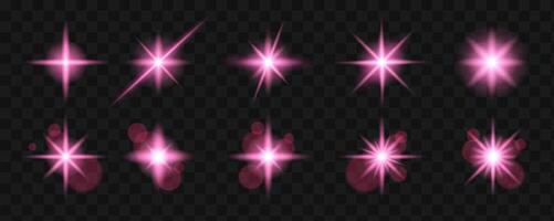 Pink star light effects. Glow isolated lights, lens flares, explosion, glitter and particles, sparks. Abstract effect. vector