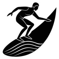 Surfer Carving Wave Silhouette on White Background vector
