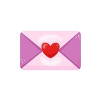 Envelope with sealing wax in the shape of a heart. In cartoon style. Valentine's Day Element. Stock isolated clipart on a white background. For flyer, sticker, card, logo, symbol. vector