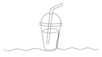 Drink glass one continuous line illustration. Hand drawn doodle sketch of soda vector