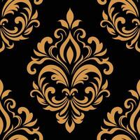 Golden damask pattern on black background vector