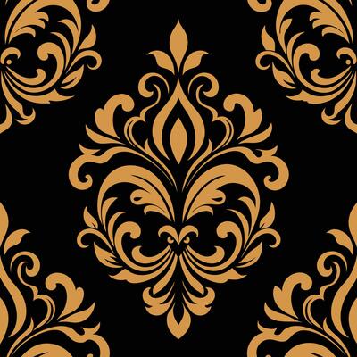 Golden damask pattern on black background