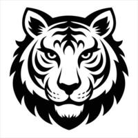 A tiger head is shown in black and white vector