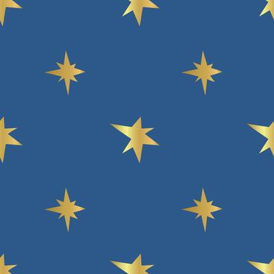 Seamless Pattern with Gold Stars on Blue Background. Ornament for Gift Wrapping Paper, Fabric