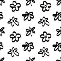 Trendy Pattern with Sketch Flowers. Seamless Floral Background. vector