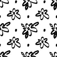 Trendy Pattern with Sketch Flowers. Seamless Floral Background. vector