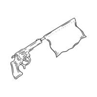 A drawing of a gun with a flag vector