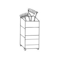A drawing of a box with a broom and a broom handle vector