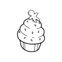 A cupcake with a gingerbread man on top coloring page vector