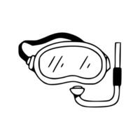 A black and white drawing of a diving mask and snorkel vector