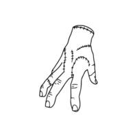 A hand with stitches on it is shown in a line drawing vector