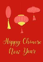 Festive Chinese New Year banner with red lanterns and golden text, symbolizing joy, prosperity, and traditional celebration vector