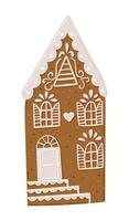 Illustration of detailed gingerbread house with white icing decorations and heart shaped accents vector