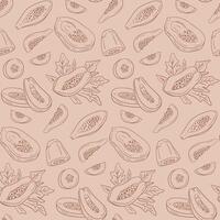 Seamless pattern with hand drawn outline papaya fruits and leaves on light background, ideal for tropical designs and textiles vector