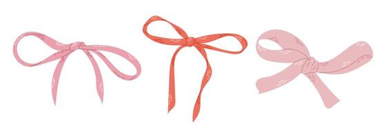 Set of three decorative bows in shades of pink with simple and elegant design vector