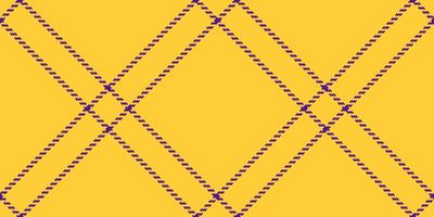 Heritage plaid fabric, sexual textile pattern seamless. Flowing texture background check tartan in sunglow and violet colors. vector