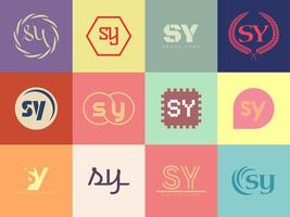 SY logo company template. Letter s and y logotype. Set different classic serif lettering and modern bold text with design elements. Initial font typography. vector