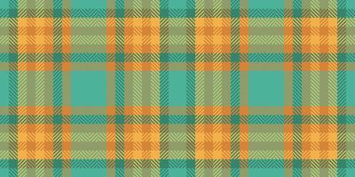 Slim plaid fabric background, individuality tartan seamless textile. Stroke check pattern texture in teal and orange colors. vector
