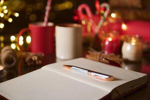 Festive scene with an open notebook photo