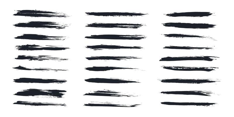 Hand Drawn Trendy Grunge Ink Brush Strokes and Lines. Creative brush lines with rough edges. Abstract freehand doodle line borders. Highlight splashes