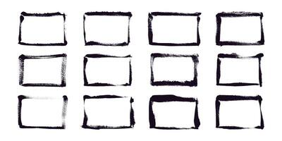 Hand Drawn Grunge Ink Rectangles. Creative brush lines with rough edges. Abstract freehand doodle line borders. Highlight splashes vector