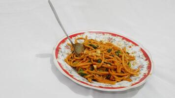stir fried noodles with vegetables, mie gomak indonesian food, gomak noodles photo
