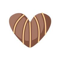Heart shaped chocolate candy with stripes in mocha mousse color. Perfect for Valentine Day, romantic themes, design, packaging and celebration. vector