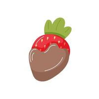 Fresh strawberry with chocolate dipped in mocha mousse color. Cartoon style illustration isolated on a white background. vector