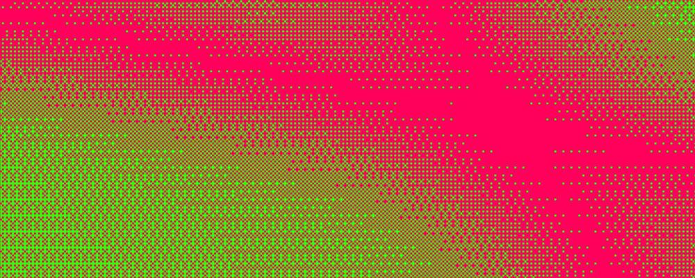 Pixel pattern background with bitmap game texture. Dotted dither red and green gradient bg. Abstract geometric noisy screen tone. Retro digital wallpaper