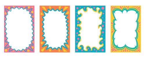 Wavy scallop border shapes. Rectangle fun psychedelic hand drawn frame. Doodle cute design for text photo and picture. Groovy child template. Y2K decorative blank. vector
