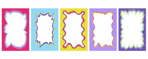 Wavy scallop border. Rectangle fun wavy frame. Cartoon hand drawn shapes for text picture and photo. Doodle groovy psychedelic template. Abstract funky decorative y2k squiggle bubble vector